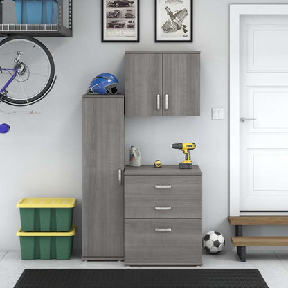 Bush Furniture - Universal 3 Piece Modular 44W Garage Storage Set with Floor and Wall Cabinets in Platinum Gray - GAS005PG veiw 2