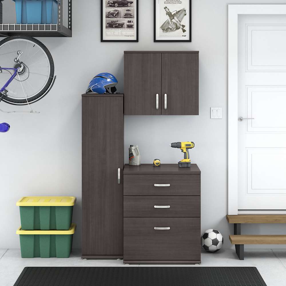 Bush Furniture - Universal 3 Piece Modular 44W Garage Storage Set with Floor and Wall Cabinets in Storm Gray - GAS005SG veiw 2