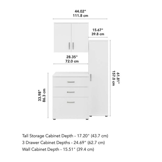 Bush Furniture - Universal 3 Piece Modular 44W Garage Storage Set with Floor and Wall Cabinets in White - GAS005WH veiw 2