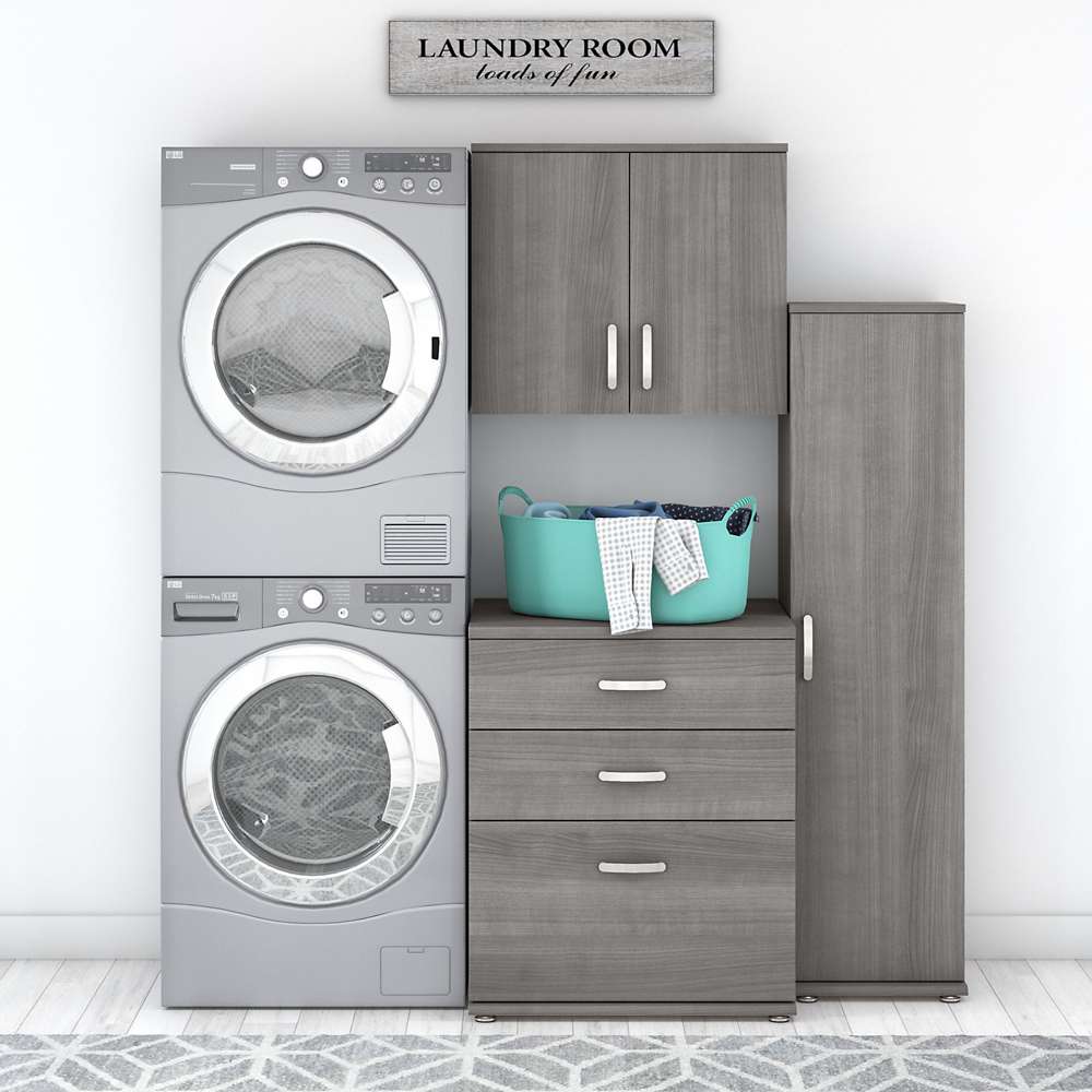 Bush Furniture - Universal 3 Piece Modular 44W 44W Laundry Room Storage Set with Floor and Wall Cabinets in Platinum Gray - LNS005PG veiw 2
