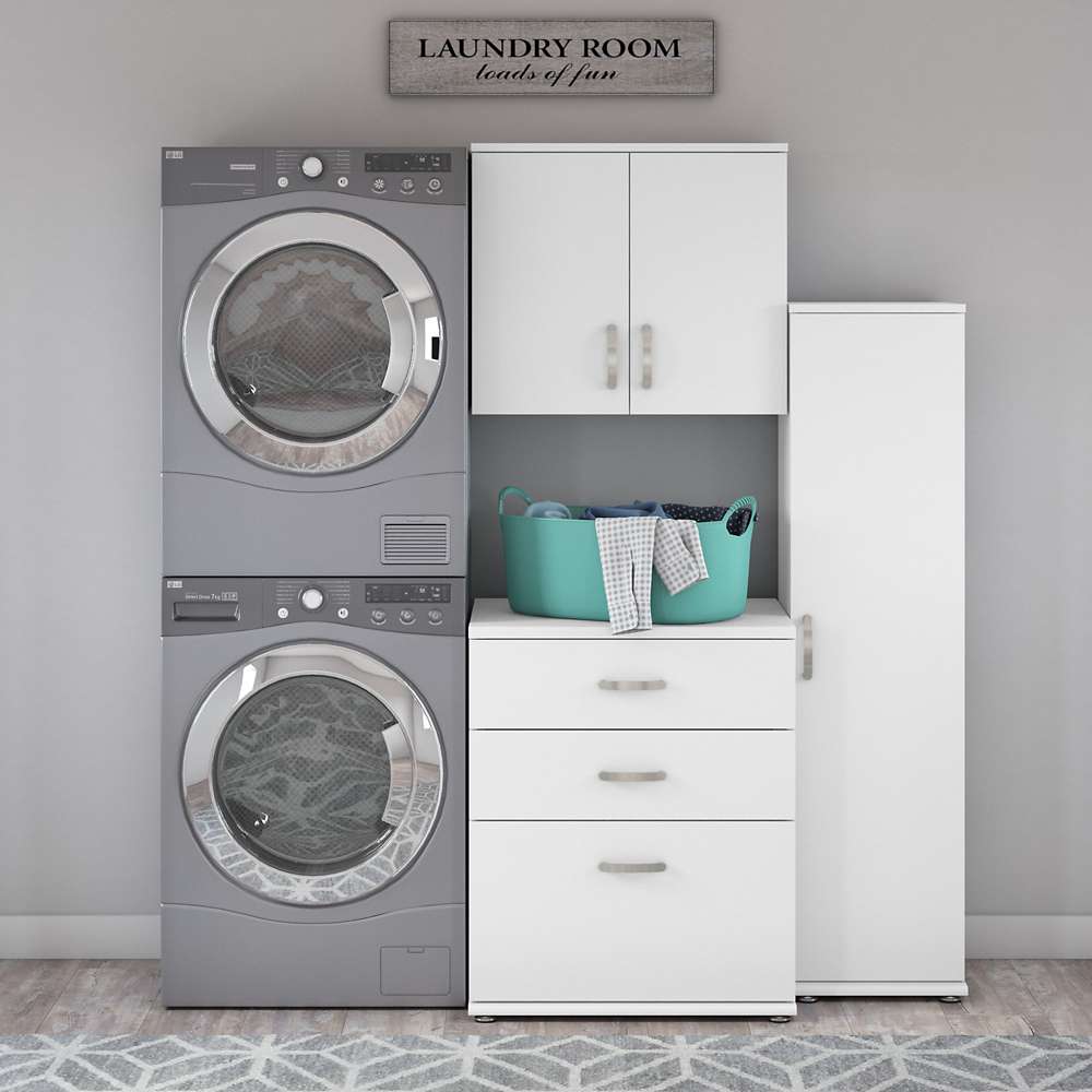Bush Furniture - Universal 3 Piece Modular 44W 44W Laundry Room Storage Set with Floor and Wall Cabinets in White - LNS005WH veiw 2