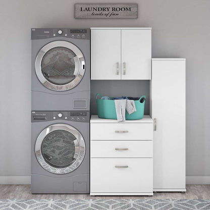 Bush Furniture - Universal 3 Piece Modular 44W 44W Laundry Room Storage Set with Floor and Wall Cabinets in White - LNS005WH veiw 2
