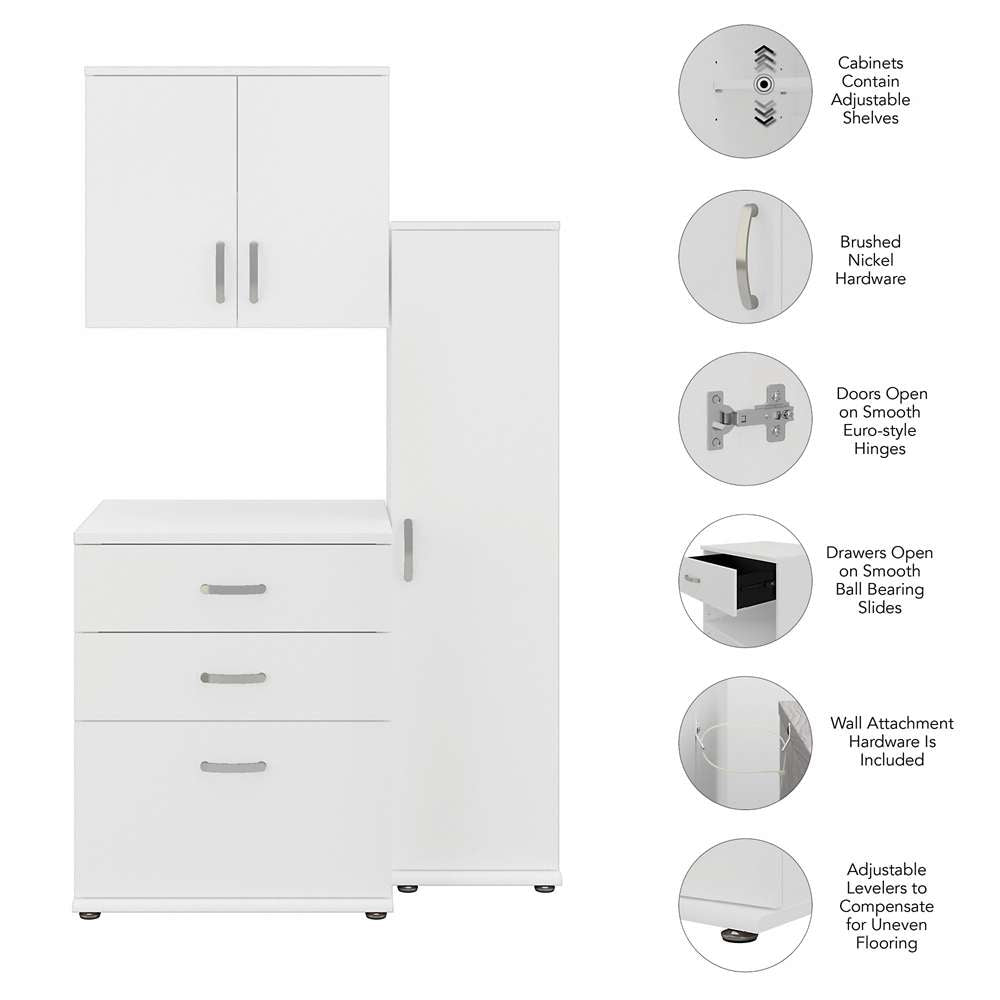 Bush Furniture - Universal 3 Piece Modular 44W 44W Laundry Room Storage Set with Floor and Wall Cabinets in White - LNS005WH veiw 3