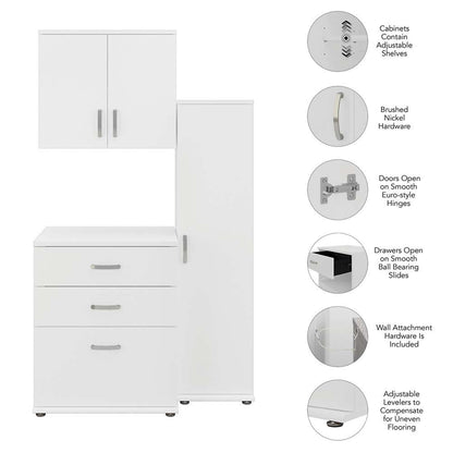 Bush Furniture - Universal 3 Piece Modular 44W 44W Laundry Room Storage Set with Floor and Wall Cabinets in White - LNS005WH veiw 3
