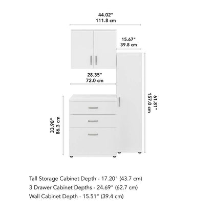 Bush Furniture - Universal 44W 3 Piece Modular Storage Set with Floor and Wall Cabinets in White - UNS005WH veiw 6