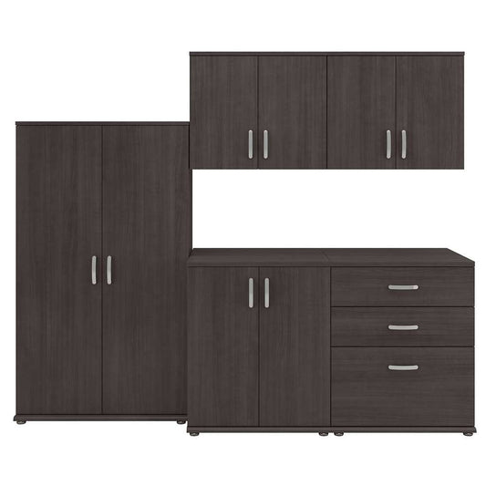 Bush Furniture - Universal 5 Piece Modular 92W Closet Storage Set with Floor and Wall Cabinets in Storm Gray - CLS003SG veiw 1
