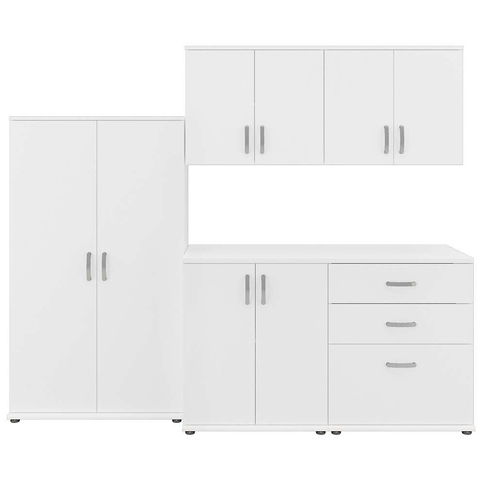 Bush Furniture - Universal 5 Piece Modular 92W Closet Storage Set with Floor and Wall Cabinets in White - CLS003WH veiw 1