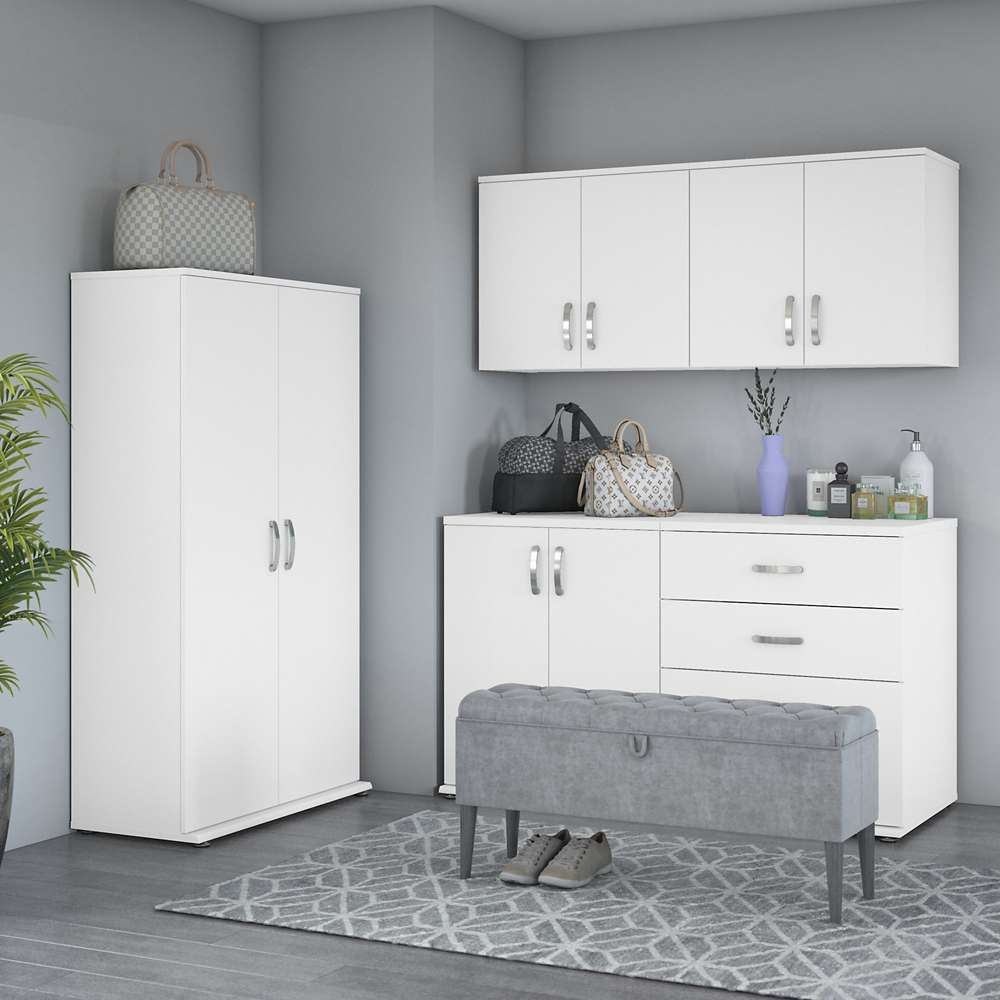 Bush Furniture - Universal 5 Piece Modular 92W Closet Storage Set with Floor and Wall Cabinets in White - CLS003WH veiw 2