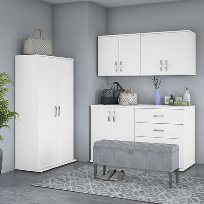 Bush Furniture - Universal 5 Piece Modular 92W Closet Storage Set with Floor and Wall Cabinets in White - CLS003WH veiw 2