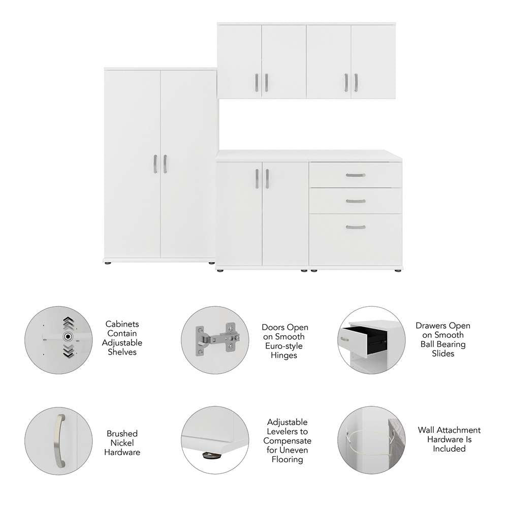 Bush Furniture - Universal 5 Piece Modular 92W Closet Storage Set with Floor and Wall Cabinets in White - CLS003WH veiw 7