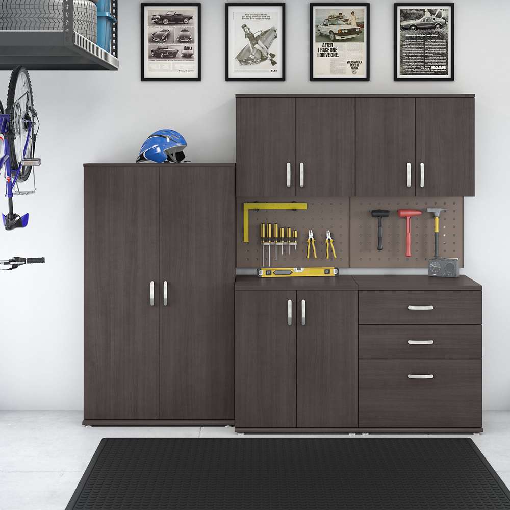 Bush Furniture - Universal 5 Piece Modular 92W Garage Storage Set with Floor and Wall Cabinets in Storm Gray - GAS003SG veiw 2