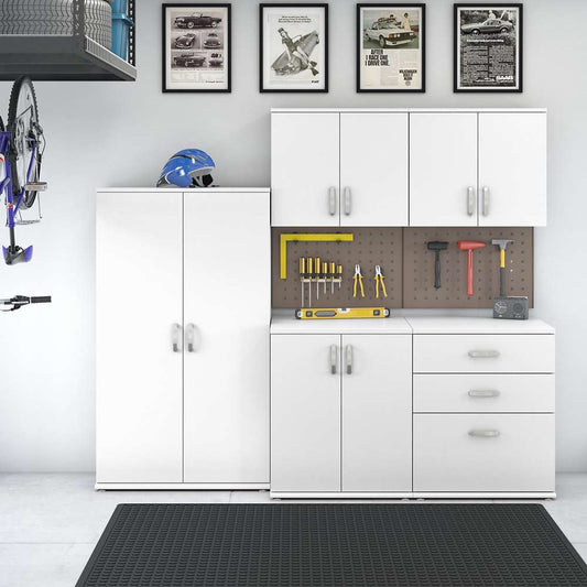 Bush Furniture - Universal 5 Piece Modular 92W Garage Storage Set with Floor and Wall Cabinets in White - GAS003WH veiw 2