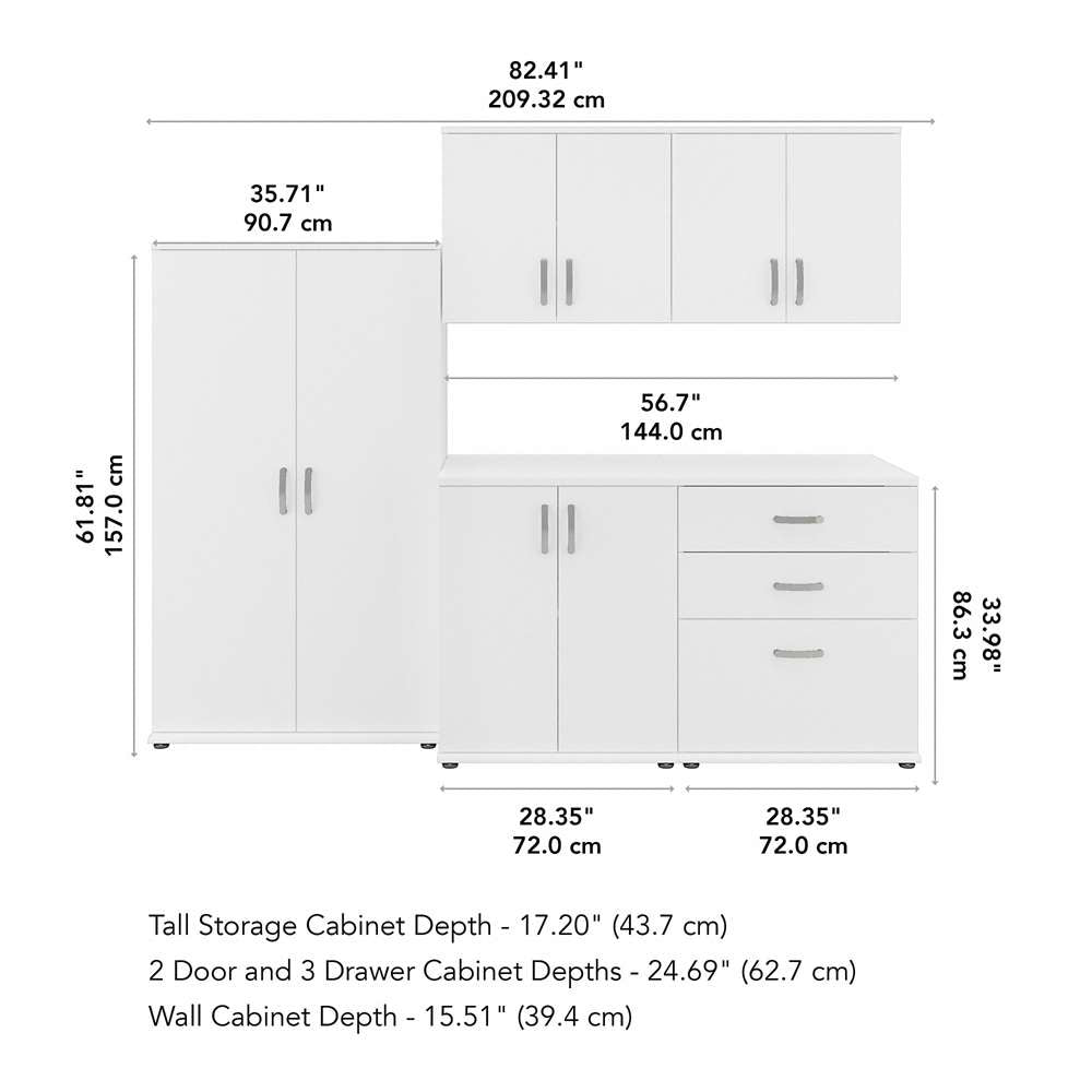 Bush Furniture - Universal 5 Piece Modular 92W Garage Storage Set with Floor and Wall Cabinets in White - GAS003WH veiw 3