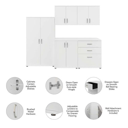 Bush Furniture - Universal 5 Piece Modular 92W Garage Storage Set with Floor and Wall Cabinets in White - GAS003WH veiw 7