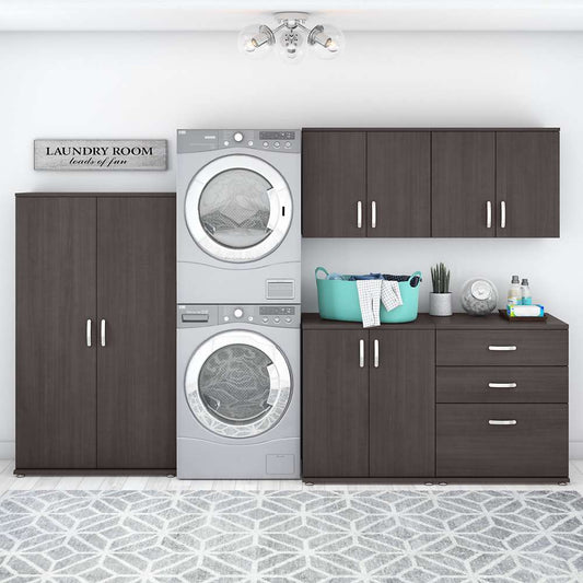 Bush Furniture - Universal 5 Piece Modular 92W 92W Laundry Room Storage Set with Floor and Wall Cabinets in Storm Gray - LNS003SG veiw 2