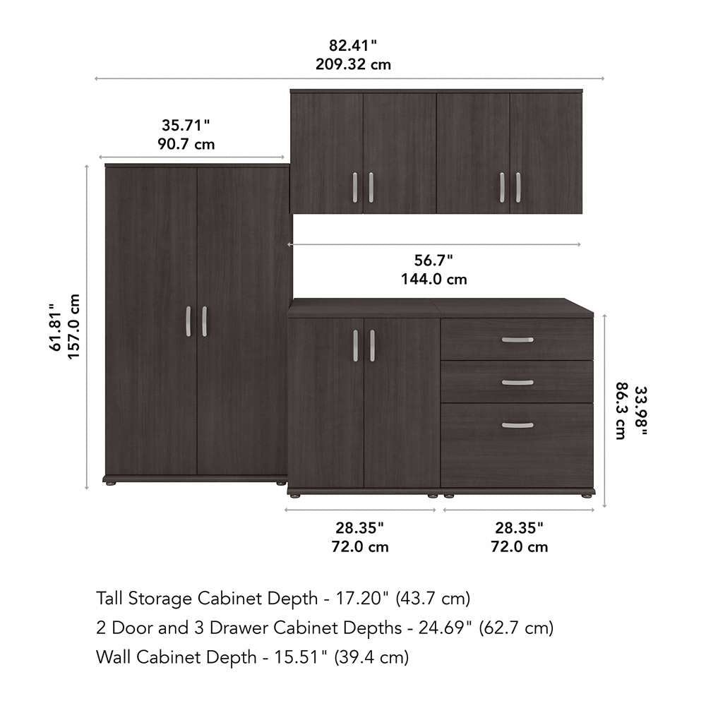 Bush Furniture - Universal 5 Piece Modular 92W 92W Laundry Room Storage Set with Floor and Wall Cabinets in Storm Gray - LNS003SG veiw 3