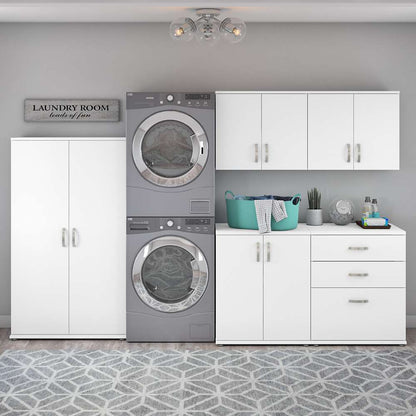 Bush Furniture - Universal 5 Piece Modular 92W 92W Laundry Room Storage Set with Floor and Wall Cabinets in White - LNS003WH veiw 2
