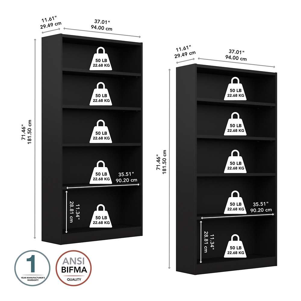 Bush Furniture - Universal 5 Shelf Bookcase in Black (Set of 2) - UB003BL veiw 5