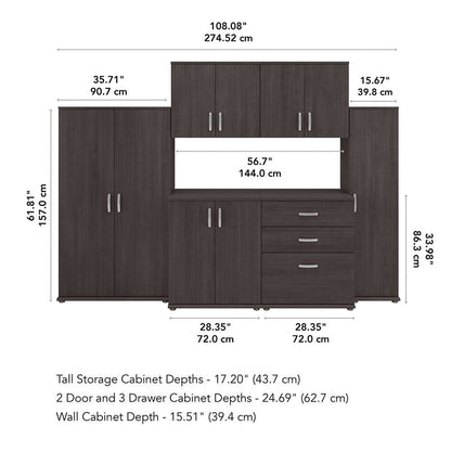 Bush Furniture - Universal 6 Piece Modular 108W Closet Storage Set with Floor and Wall Cabinets in Storm Gray - CLS002SG veiw 3