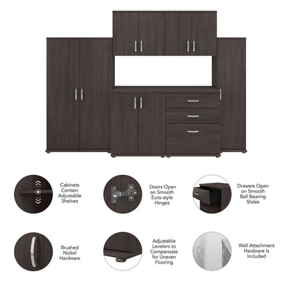 Bush Furniture - Universal 6 Piece Modular 108W Closet Storage Set with Floor and Wall Cabinets in Storm Gray - CLS002SG veiw 4