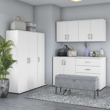 Bush Furniture - Universal 6 Piece Modular 108W Closet Storage Set with Floor and Wall Cabinets in White - CLS002WH veiw 2
