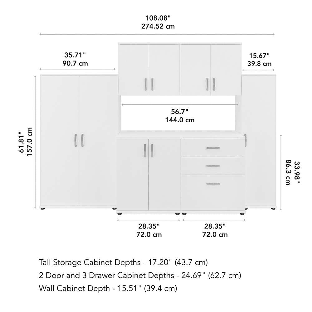 Bush Furniture - Universal 6 Piece Modular 108W Closet Storage Set with Floor and Wall Cabinets in White - CLS002WH veiw 3