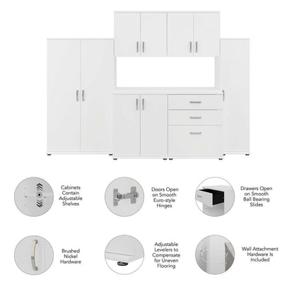 Bush Furniture - Universal 6 Piece Modular 108W Closet Storage Set with Floor and Wall Cabinets in White - CLS002WH veiw 7