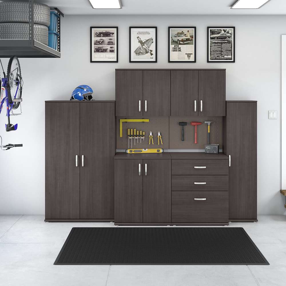 Bush Furniture - Universal 6 Piece Modular 108W Garage Storage Set with Floor and Wall Cabinets in Storm Gray - GAS002SG veiw 2