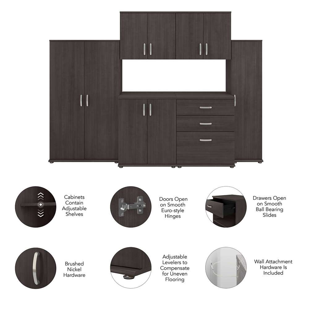 Bush Furniture - Universal 6 Piece Modular 108W Garage Storage Set with Floor and Wall Cabinets in Storm Gray - GAS002SG veiw 4