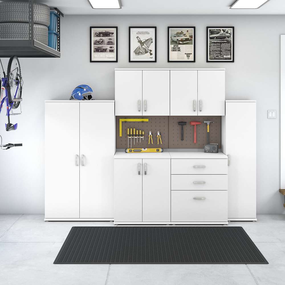 Bush Furniture - Universal 6 Piece Modular 108W Garage Storage Set with Floor and Wall Cabinets in White - GAS002WH veiw 2