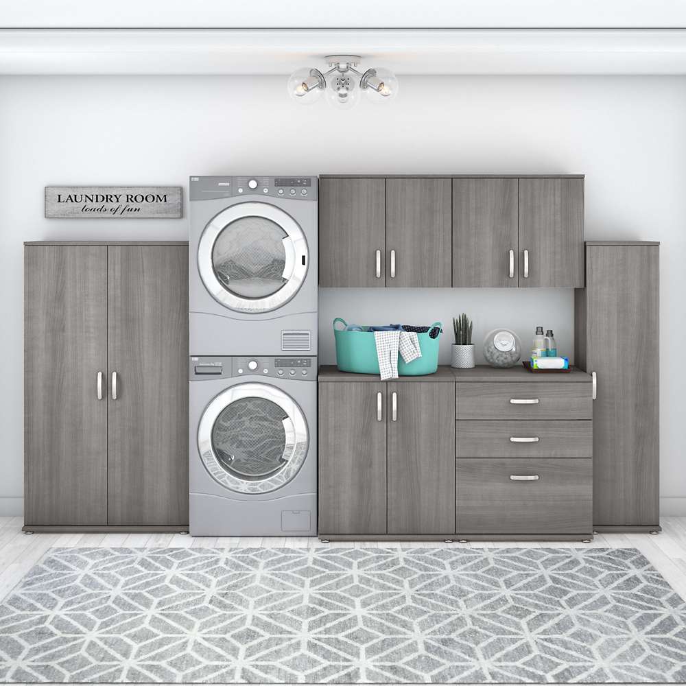 Bush Furniture - Universal 6 Piece Modular 108W 108W Laundry Room Storage Set with Floor and Wall Cabinets in Platinum Gray - LNS002PG veiw 2