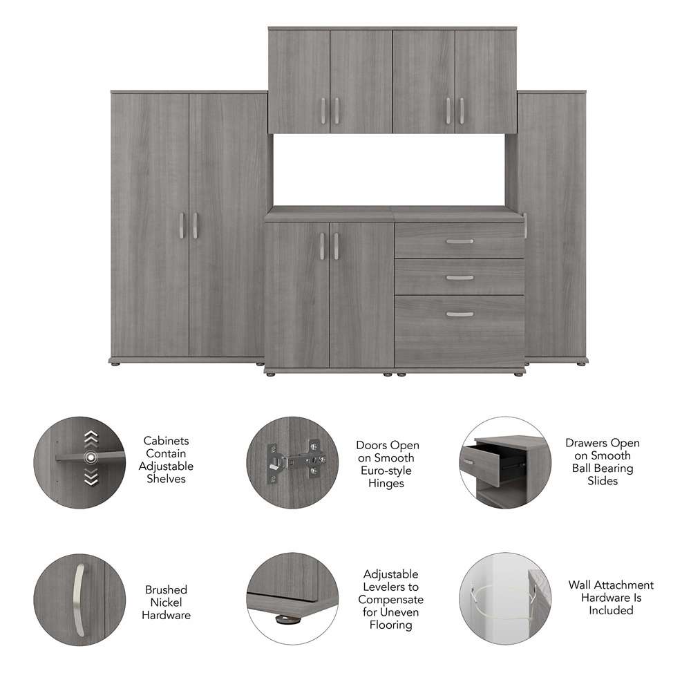 Bush Furniture - Universal 6 Piece Modular 108W 108W Laundry Room Storage Set with Floor and Wall Cabinets in Platinum Gray - LNS002PG veiw 4