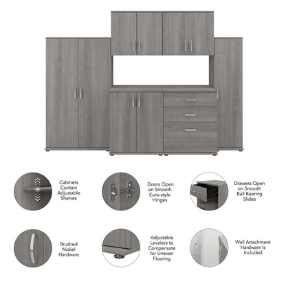Bush Furniture - Universal 6 Piece Modular 108W 108W Laundry Room Storage Set with Floor and Wall Cabinets in Platinum Gray - LNS002PG veiw 7