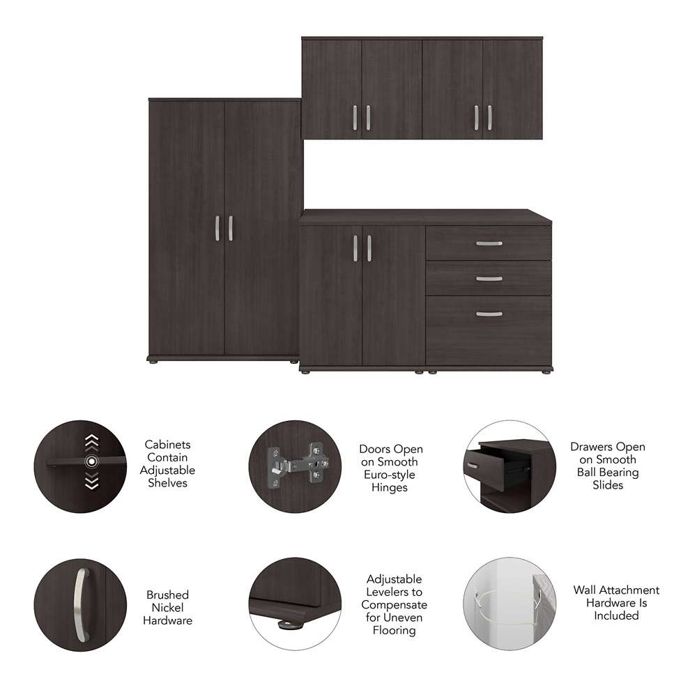 Bush Furniture - Universal 92W 5 Piece Modular Storage Set with Floor and Wall Cabinets in Storm Gray - UNS003SG veiw 5