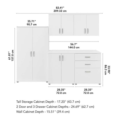 Bush Furniture - Universal 92W 5 Piece Modular Storage Set with Floor and Wall Cabinets in White - UNS003WH veiw 6