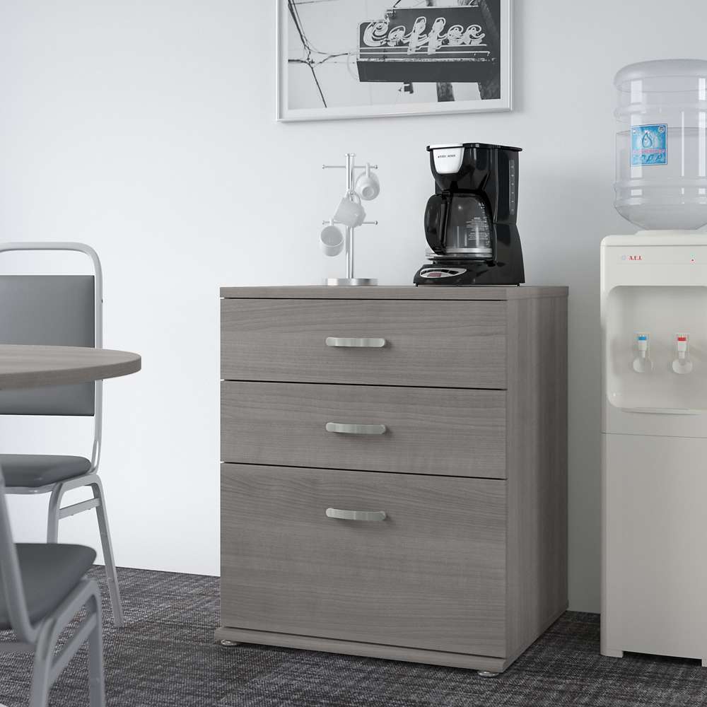 Bush Furniture - Universal Floor Storage Cabinet with Drawers in Platinum Gray - UNS328PG veiw 4
