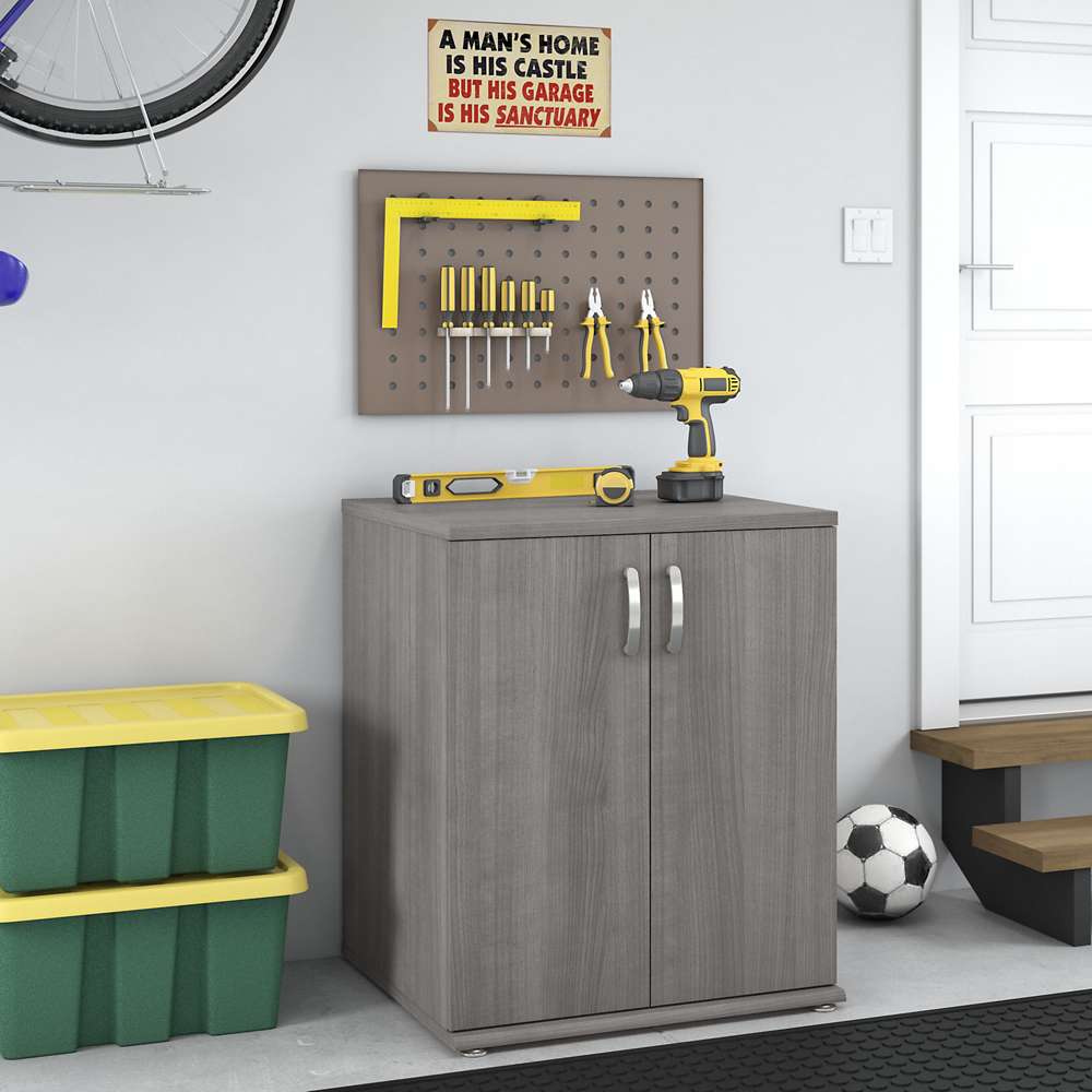 Bush Furniture - Universal Garage Storage Cabinet with Doors and Shelves in Platinum Gray - GAS128PG-Z veiw 2