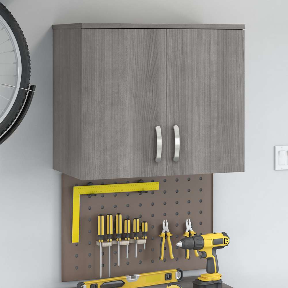 Bush Furniture - Universal Garage Wall Cabinet with Doors and Shelves in Platinum Gray - GAS428PG-Z veiw 2