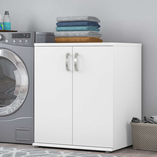 Bush Furniture - Universal Laundry Room Storage Cabinet with Doors and Shelves in White - LNS128WH-Z veiw 2