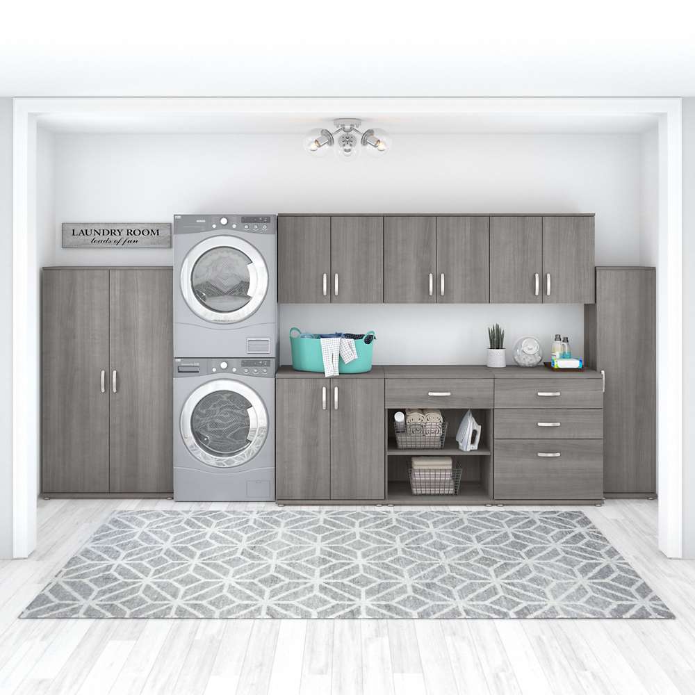 Bush Furniture - Universal Laundry Room Storage Cabinet with Drawers in Platinum Gray - LNS328PG-Z veiw 7