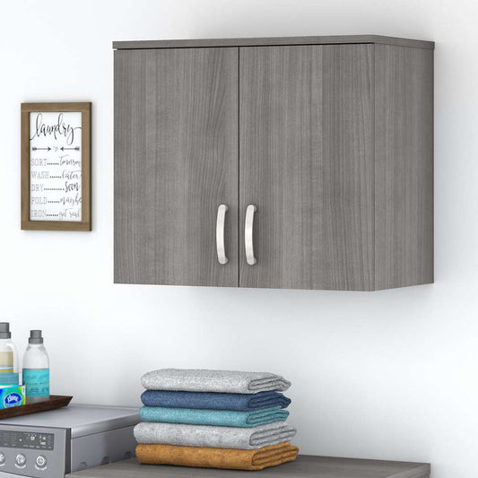 Bush Furniture - Universal Laundry Room Wall Cabinet with Doors and Shelves in Platinum Gray - LNS428PG-Z veiw 2