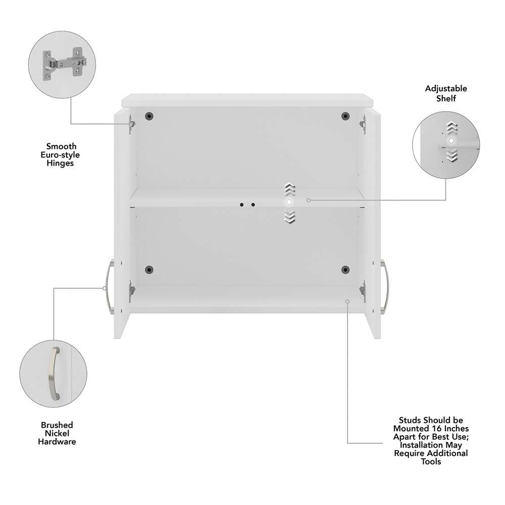 Bush Furniture - Universal Laundry Room Wall Cabinet with Doors and Shelves in White - LNS428WH-Z veiw 4