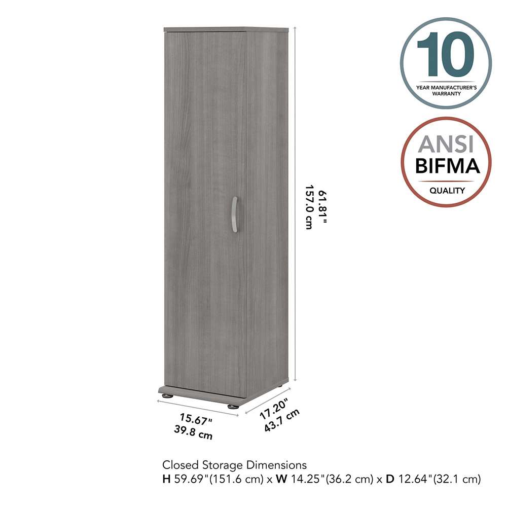 Bush Furniture - Universal Narrow Clothing Storage Cabinet with Door and Shelves in Platinum Gray - CLS116PG-Z veiw 3