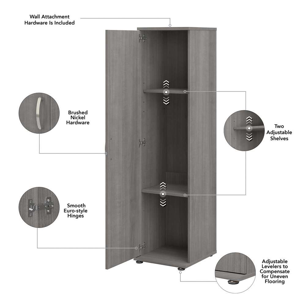 Bush Furniture - Universal Narrow Clothing Storage Cabinet with Door and Shelves in Platinum Gray - CLS116PG-Z veiw 4