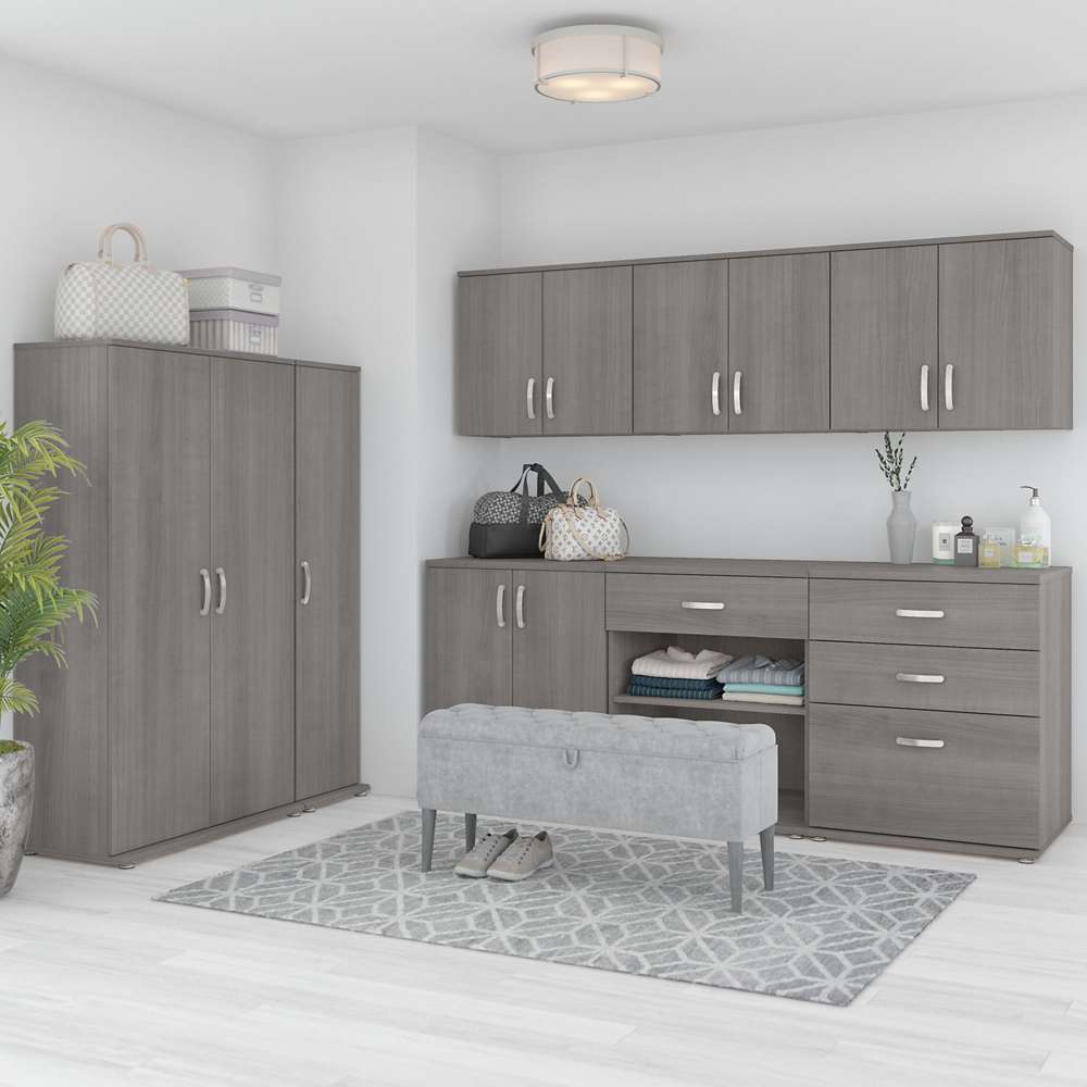 Bush Furniture - Universal Narrow Clothing Storage Cabinet with Door and Shelves in Platinum Gray - CLS116PG-Z veiw 7