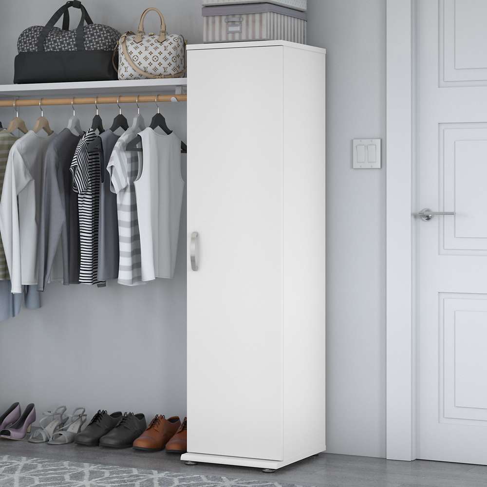 Bush Furniture - Universal Narrow Clothing Storage Cabinet with Door and Shelves in White - CLS116WH-Z veiw 2