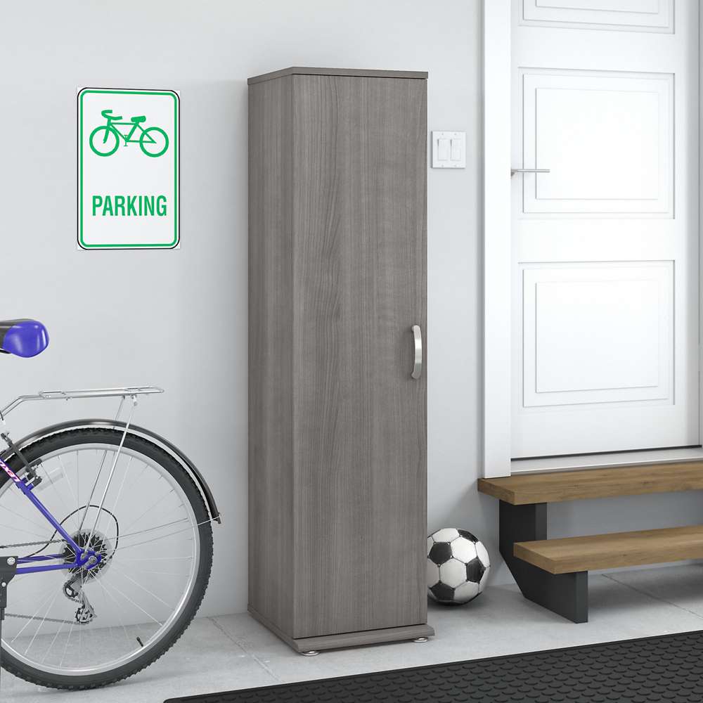 Bush Furniture - Universal Narrow Garage Storage Cabinet with Door and Shelves in Platinum Gray - GAS116PG-Z veiw 2