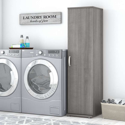 Bush Furniture - Universal Narrow Linen Tower with Door and Shelves in Platinum Gray - LNS116PG-Z veiw 2