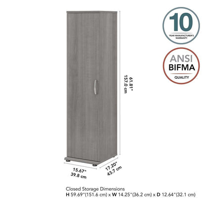 Bush Furniture - Universal Narrow Linen Tower with Door and Shelves in Platinum Gray - LNS116PG-Z veiw 3