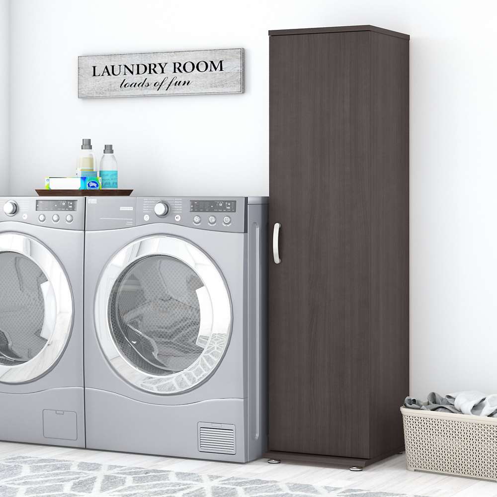 Bush Furniture - Universal Narrow Linen Tower with Door and Shelves in Storm Gray - LNS116SG-Z veiw 2